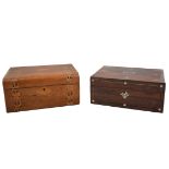A rosewood work box with mother-of-pearl inlay,