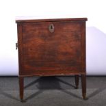 Georgian mahogany cellarette, raised on four tapered supports, metal lined,