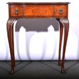 Queen Anne style burr walnut effect sidetable with a single frieze drawer,