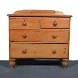 Victorian pine chest of drawers, rectangular top with rounded corners,