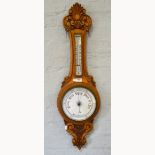 Victorian carved oak aneroid barometer, with cased thermometer, height 89cm.