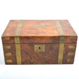 Victorian walnut writing box, brass mounted, fitted interior,