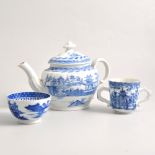 Hybrid hard paste blue and white porcelain teapot, silver shaped,