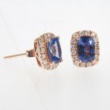 A pair of tanzanite and diamond rectangular cluster earstuds,