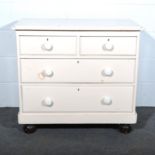 Victorian painted pine chest of drawers, rectangular top with moulded edge, rounded,