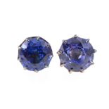 A pair of blue sapphire earstuds, the white metal earstuds each having a circular faceted sapphire,
