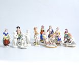 Two Berlin plain white porcelain figures, 9cm, and other Continental porcelain figurines, Children,