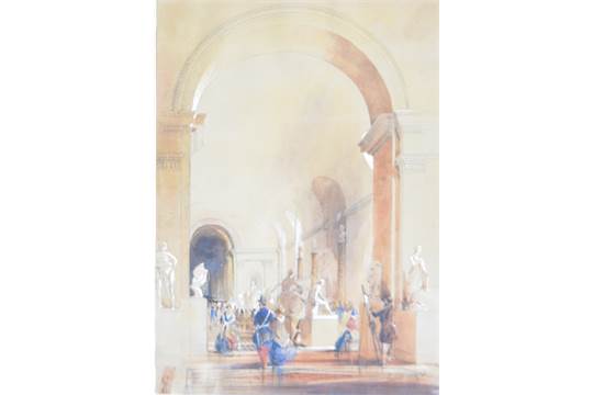 F.J.J., Statue Gallery The Louvre, initialled and dated '46, watercolour, 33.5 x 24cm. - Image 2 of 2