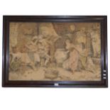 Mid 20th Century jacquard tapestry after F Vinea, tavern interior in an oak frame, 62.