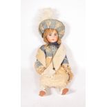 French Tete Jumeau bisque head doll, mould 1907, blue weighted eyes, original period clothing,