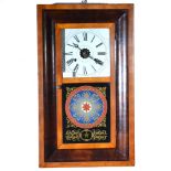 American mahogany and satin beech shelf clock, square enamel dial, movement striking on a gong,