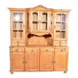 Modern pine sideboard with display cabinet upper section, arched breakfront,