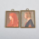 Two portrait miniatures, lady in a red cloak 6.