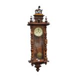Vienna type wall clock, circular ivorine dial, striking on a gong, horse finial,