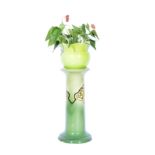 Bretby style green glazed jardiniere, 23cm, on a matched pedestal, (2).