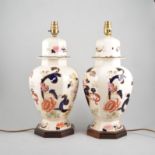 Pair of Masons 'Mandalay' pattern urn shaped lamp bases, with fitments, overall height 45cm.