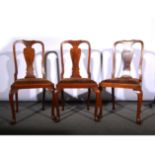 Set of six Queen Anne style mahogany dining chairs, vase splats, drop-in seats, cabriole legs, 99cm.