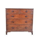 Victorian mahogany chest of drawers, rectangular top, reeded edge, two short and three long drawers,