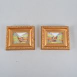 Pair wall plaques, pheasants, hand-painted, 7 x 9cm framed.