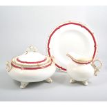 Royal Crown Derby dinner service, scalloped outlines with crimson band,