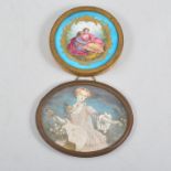 Sevres style porcelain roundel, in gilt casing and oval miniature, portrait.