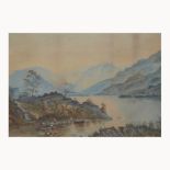 Victorian School, Highland landscape, with fishermen, watercolour; Mildred A Buite,