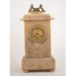 French Empire alabaster and gilt metal mantel clock, cherub surmount, movement striking on a bell,