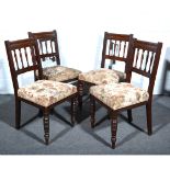 Set of four Victorian walnut dining chairs, spindle backs, turned supporting seats,