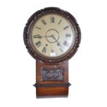 Victorian mahogany drop pendulum wall clock, white enamel dial, spring driven movement, 65cm.