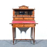 Bonheur du jour, rosewood with fruitwood figural inlays,