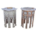 Parquetry inlaid occasional table, octagonal top and arcaded sides, width 43cm,