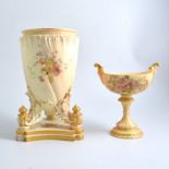 A Royal Worcester blush ivory vase wrythen fluted conical form,