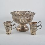 A large Edwardian silver pedestal bowl,