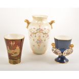 Carlton Ware Rouge Royale covered vase, another Rouge Royale vase, Crown Devon vase,