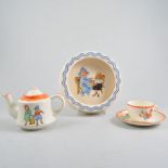 Two child tea/dinner sets, one with Jack and Jill print design, and Andy Pandy bowl.