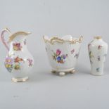 Dresden porcelain planter, vases, two similar jugs and a dish,