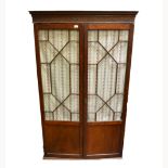 Victorian mahogany wardrobe, blind fretwork frieze, two astragal glazed panelled doors, (damaged),