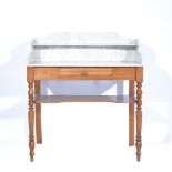 Victorian stained wood washstand, marble top with a three-quarter gallery, frieze drawer,