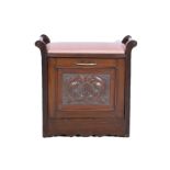 Victorian style music stool, upholstered seat above a fall front compartment, W53cm H53cm.