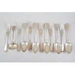 Quantity of Irish silver flatware, six fiddle pattern table forks, crested, hallmarked Dublin 1823,