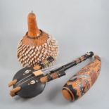 Collection of Gourds - various shapes and sizes, mainly musical instruments.
