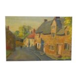 George Herbert Buckingham Holland, Village Street, Wollaston with cottages and figures on the path,