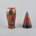 Carlton Ware conical sugar sifter, inscribed Trial and signed Anita Harris,