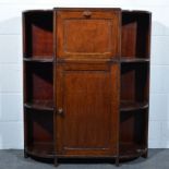 Small oak bureau bookcase, fall front above a cupboard, flanked by shelves, width 92cm, depth 32cm,