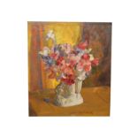 George Herbert Buckingham Holland, Still Life, a vase of flowers on a table, oil on board, signed,