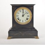 Victorian simulated slate mantel clock, white enamel dial,