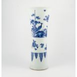 Chinese blue and white porcelain beaker vase, the decoration registered in three bands,