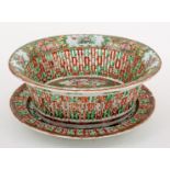 Cantonese basket shaped oval dish on stand, pierced decoration,
