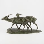 After Irenee Rene Rochard Two antelope green patinated bronze group length 46cm.