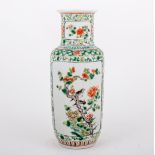 Chinese famille verte mallet vase, panels painted with birds amongst foliage, foliate ground, 25cm.